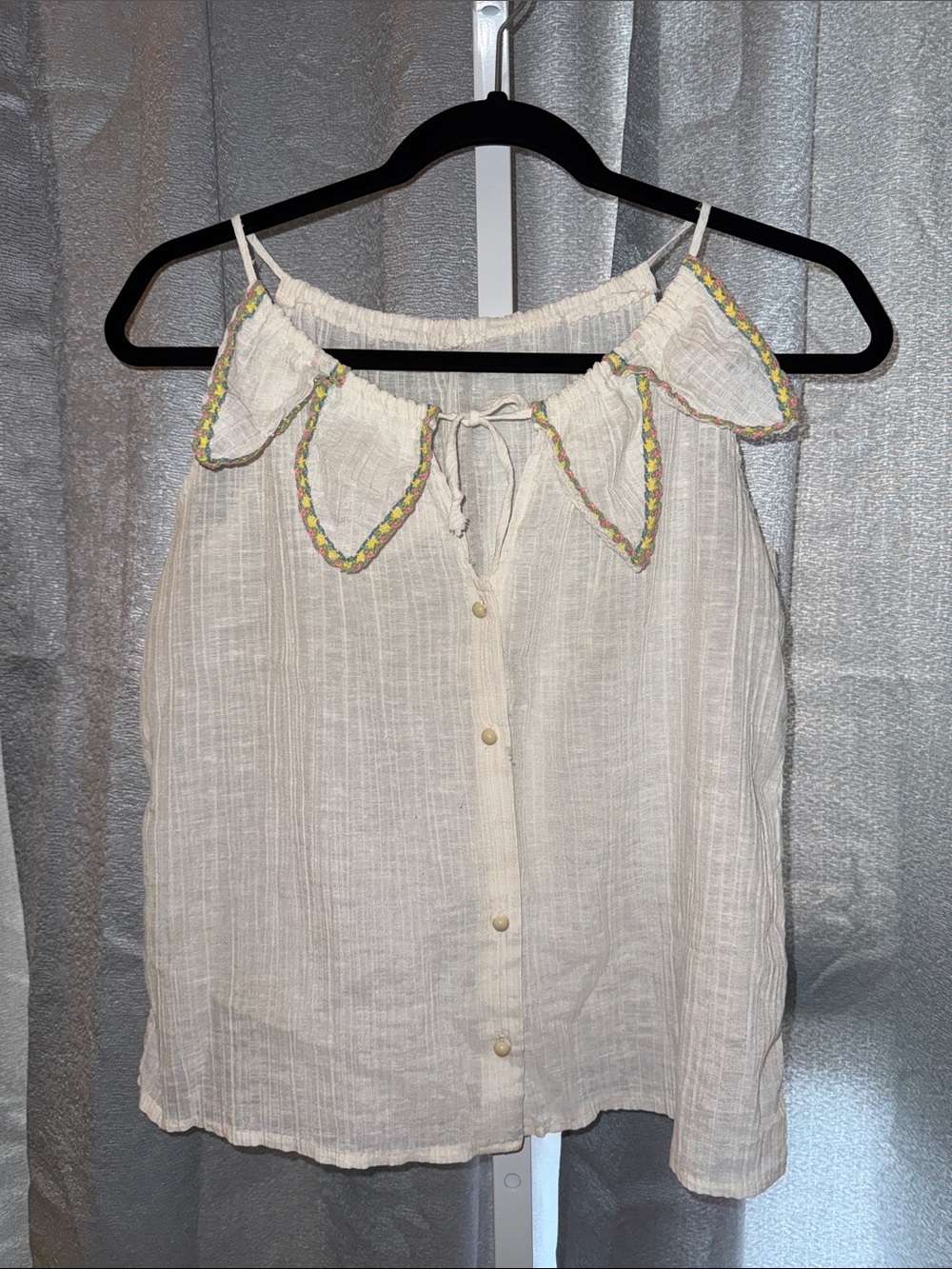 Vintage Light Cream Off-Shoulder Button-Front Women's Top